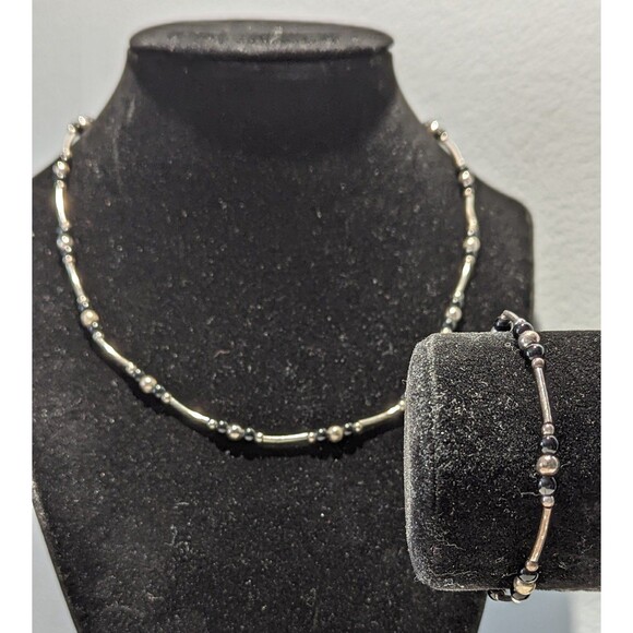 Napier Necklace and Bracelet in Silver and Black - Picture 1 of 9